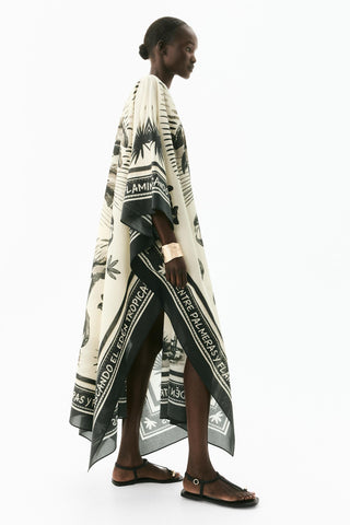 Oversize’owy Kaftan Sukienka Maxi z Flamingiem