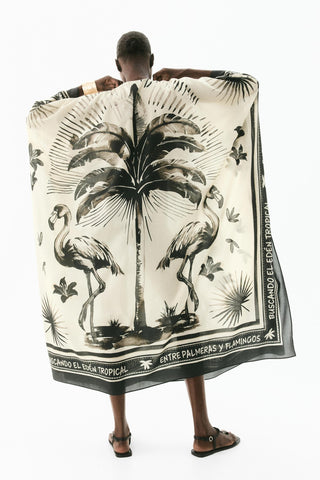 Oversize’owy Kaftan Sukienka Maxi z Flamingiem