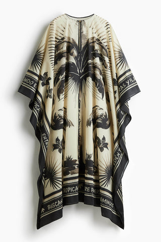 Oversize’owy Kaftan Sukienka Maxi z Flamingiem