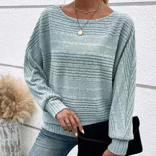 Solidny top w paski z okrągłym dekoltem i długimi rękawami