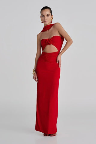 Czerwona Sukienka Mullet Maxi