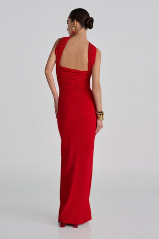 Czerwona Sukienka Mullet Maxi