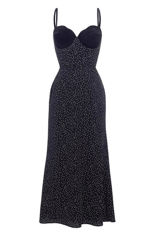 Sukienka Midi Aksamitna w Kropki Elegancja