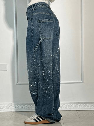 Julia | Modne Jeans Carpenter w Kształcie Balonowym z Brokatem