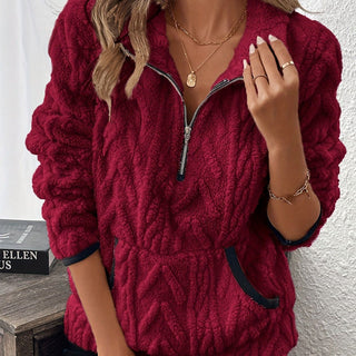 Bluza z półzamkiem i kieszenią z materiału fleece