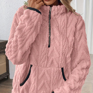 Bluza z półzamkiem i kieszenią z materiału fleece